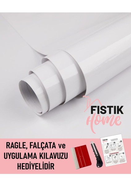 Parlak Beyaz Lake Yapışkanlı Folyo, 50 cm x 10 Metre Mobilya, Masa, Dolap Kaplama Folyosu No: 2014