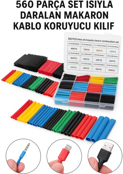 560 Parça Set Isıyla Daralan Makaron Kablo Koruyucu Kılıf