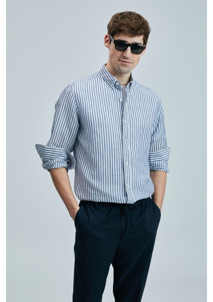 Bert Erkek Keten Pamuklu Gömlek Regular Fit Lacivert indirimleri