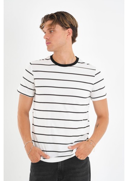 Alexandergardı Çizgili Kontrast Bisiklet Yaka T-Shirt modelleri