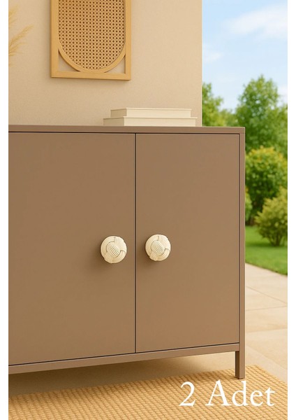 Dekoratif Dolap ve Çekmece Uyumlu Doğal Rattan El Yapımı Kulp 2 Adet