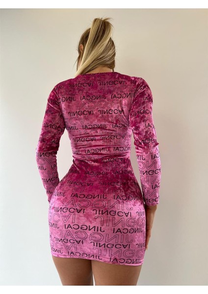 Büzgü Detaylı Varak Baskılı Kadife Mini Elbise indirimleri