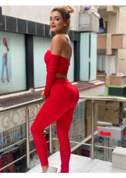 Kırmızı Özel Yapım Dökülmeyen Simli Kumaş Pantolon İkili Takım