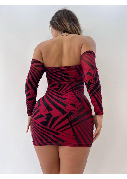 Kırmızı Flog Baskılı Mini Elbise modelleri