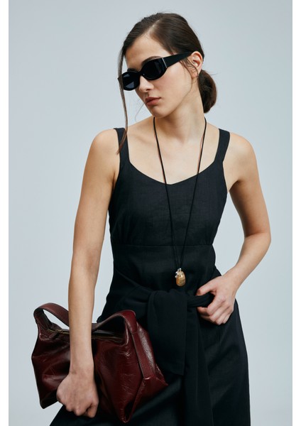 Selene Kadın Askılı Keten Elbise Siyah fırsatları