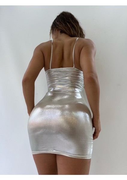 Beyaz Lame Kumaş Bel Detay Mini Elbise modelleri