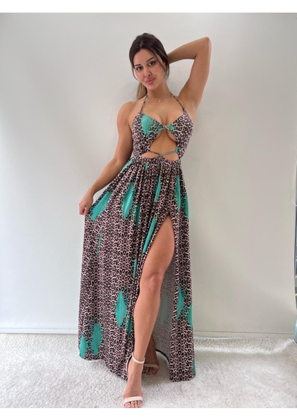 Leopar Desenli Micro Kumaş Uzun Summer Dress fiyatları