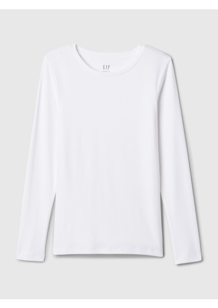 Kadın Beyaz Supima® Modern Bisiklet Yaka Uzun Kollu T-Shirt fiyatları