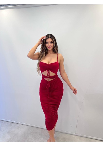 Kırmızı Sandy Kumaş Full Likra Kalem Elbise fiyatları