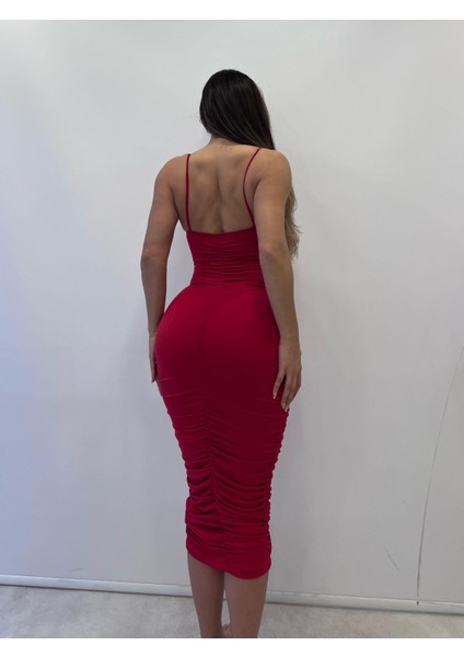 Kırmızı Sandy Kumaş Full Likra Kalem Elbise modelleri