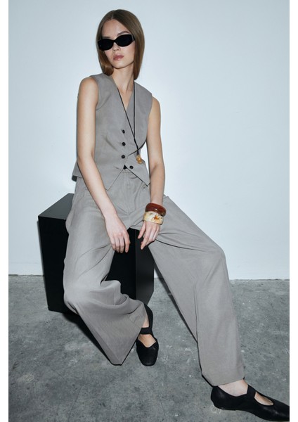 Asıa Kadın Lyocell Karışımlı Keten Pantolon Siyah