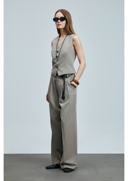 Asıa Kadın Lyocell Karışımlı Keten Pantolon Siyah