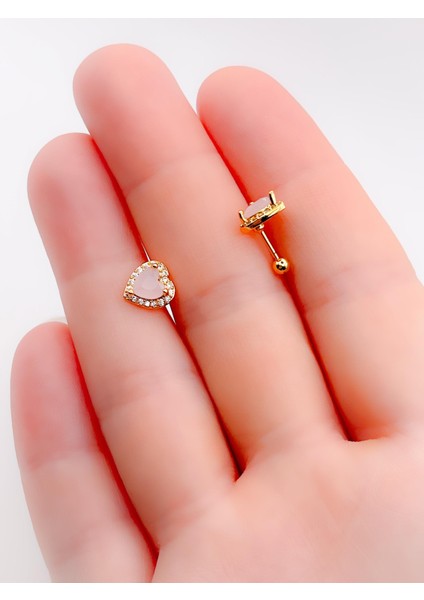 Cerrrahi Çelik Piercing ( Pirsing ) Pembe Taşlı Şık Kalpli Tragus Helix Piercing (1ADET) fiyatları