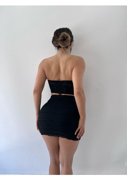 Siyah Dantel Strablez Tokalı Etekli Ikili Takım fiyatları