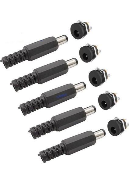 Dc Şase 2.1mm Somunlu Dişi ve Erkek Jak Fiş 5li Takım Set