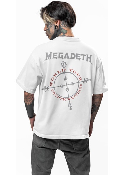 Unisex Cryptic Writings World Tour Sırt Baskılı Tişört, Oversize Megadeth Temalı T-Shirt modelleri