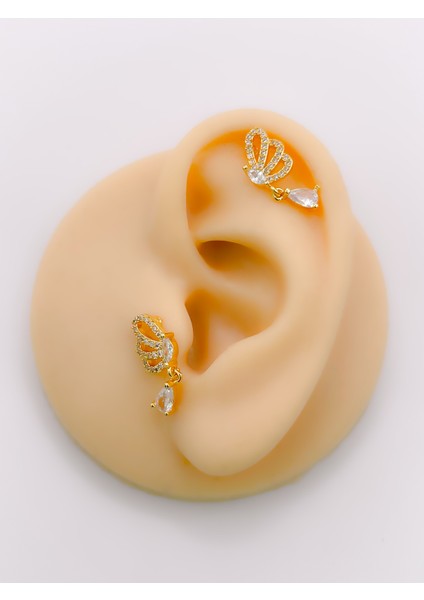 Cerrrahi Çelik Piercing ( Pirsing ) Sallantılı Damla Taşlı Kanat Tragus Helix Piercing (1ADET)