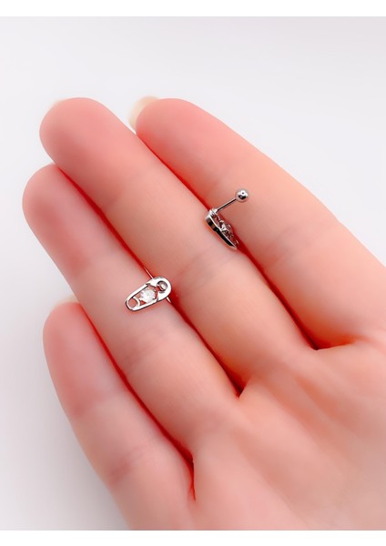 Cerrrahi Çelik Piercing ( Pirsing ) Tek Taşlı Çengelli Iğne Tragus Helix Piercing (1ADET) fiyatları