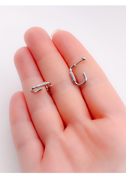 Cerrrahi Çelik Piercing ( Pirsing ) Zirkon Taşlı Dikdörtgen Conch Helix Piercing (1ADET) fiyatları