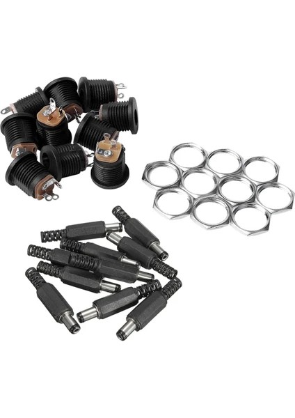 Dc Şase 2.1mm Somunlu Dişi ve Erkek Jak Fiş 10LU Takım Set