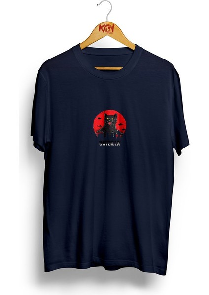 Catzılla Kedi / Erkek Lacivert Renk T-Shirt / %100 Pamuk Premium Quality / Regular Fit
