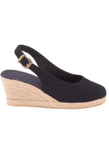 Gerçek Elişi Arkadan Bantlı Topuğu Açık Burnu Kapalı Keten Kadın Espadril Dolgu Topuk Handmade