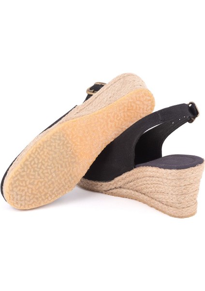 Gerçek Elişi Arkadan Bantlı Topuğu Açık Burnu Kapalı Keten Kadın Espadril Dolgu Topuk Handmade fırsatları