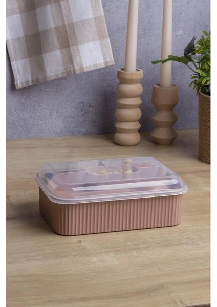 Çizgili 5 Bölmeli Beslenme Kutusu Çatal Kaşıklı Şeffaf Kapaklı Sızdırmaz Lunch Box Okul Ofis (1 Adet) fırsatları