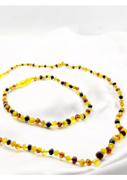 Multirenk Yetişkin & Bebek Kehribar Kolye Set modelleri