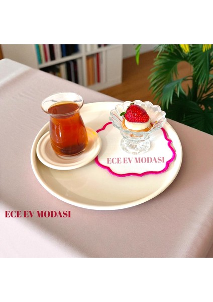 6'lı Metal Yuvarlak Çay, Kahve, Pasta Servis Tepsisi Dekoratif Sunum Tepsisi 24 cm fiyatları