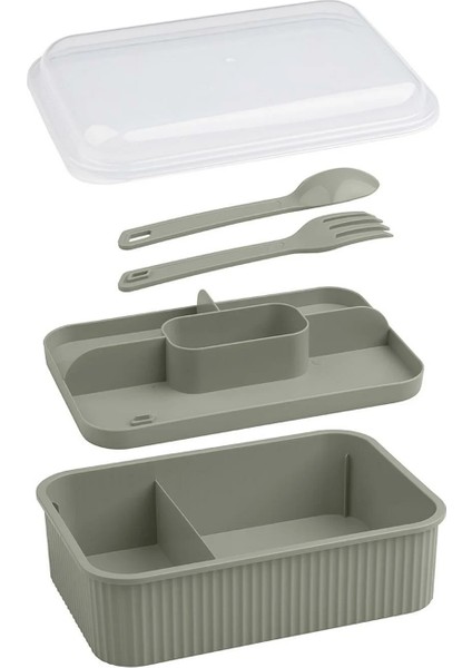 Çizgili 5 Bölmeli Beslenme Kutusu Çatal Kaşıklı Şeffaf Kapaklı Sızdırmaz Lunch Box Okul Ofis (1 Adet) fiyatları