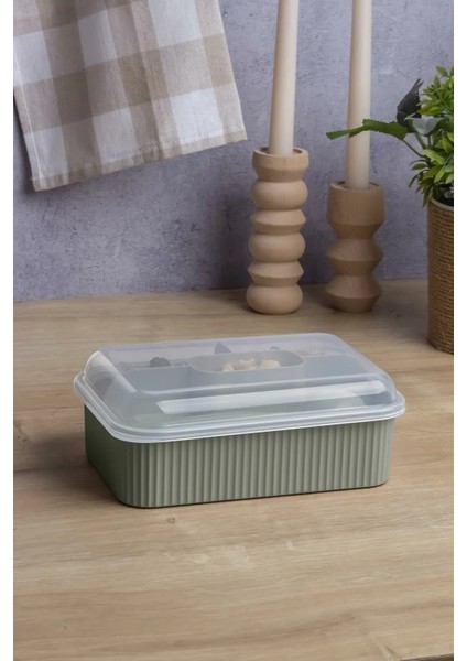 Çizgili 5 Bölmeli Beslenme Kutusu Çatal Kaşıklı Şeffaf Kapaklı Sızdırmaz Lunch Box Okul Ofis (1 Adet) indirimleri