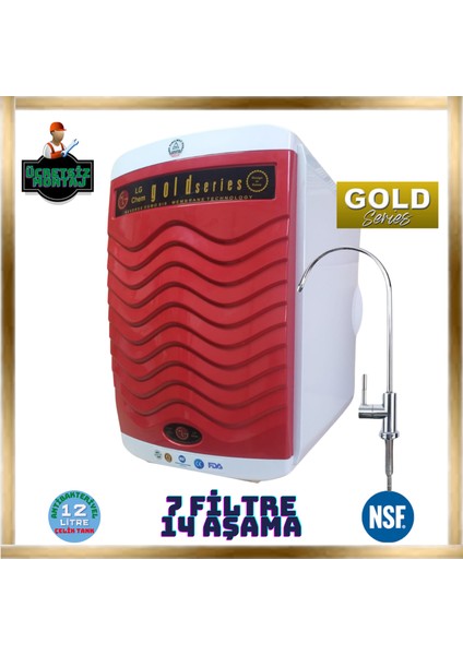 Ligth Gastro Gold Montajlı 12 Litre 7 Filtre 14 Aşama 90 Gpd Nano Membranlı Gümüş Iyon Tatlandırıcı Mineral ve Alkali Filtreli Su Arıtma Cihazı