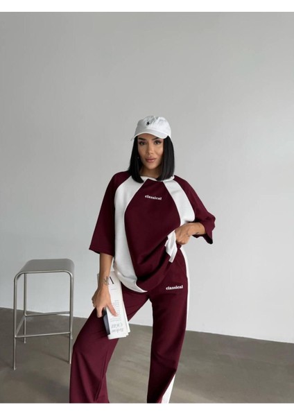 Oversize Yazı Detaylı Unisex Eşofman Takımı – Yüksek Bel, Dijital Baskı, Rahat Kesim