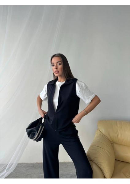 T-Shirtlü Yelekli Eşofman Takımı 3'lü - Boru Paça & Slim Fit modelleri