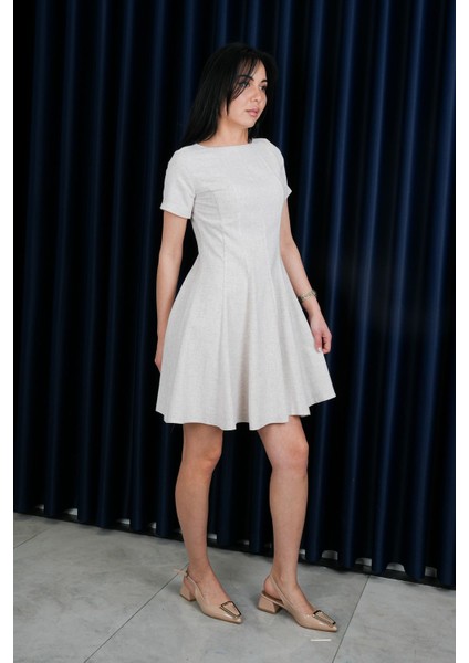 Keten Yarım Kollu Pileli Elbise - Oversize & Şık modelleri