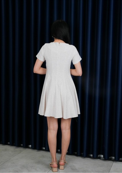 Keten Yarım Kollu Pileli Elbise - Oversize & Şık fırsatları