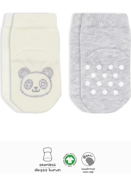 Bfs Bistyle Hayvan Figürlü Kaymaz Soket Çorap 2'li BS10104 Gri Ekru