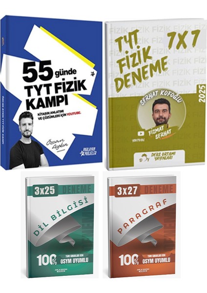 Parlayan Proje + Ders Ortamı Tyt 55 Günde Fizik Kampı + Deneme + Anla Kazan Deneme 4 Lü Set modelleri