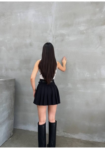 Kadın Dokuma Kumaş Pileli Kemerli Etek – Astarlı, Mini Boy, Modern ve Şık Tasarım modelleri