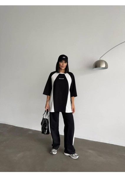 Oversize Yazı Detaylı Unisex Eşofman Takımı – Yüksek Bel, Dijital Baskı, Rahat Kesim