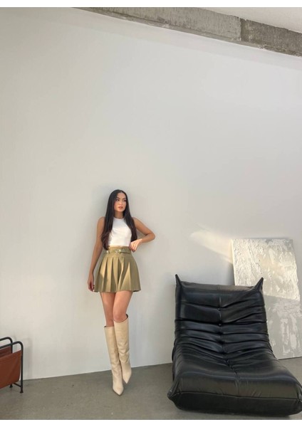 Kadın Dokuma Kumaş Pileli Kemerli Etek – Astarlı, Mini Boy, Modern ve Şık Tasarım fiyatları
