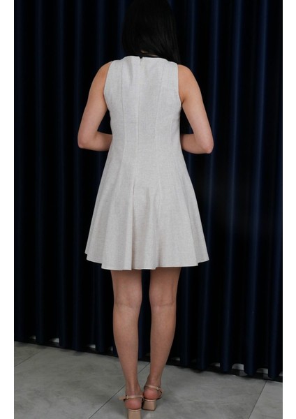 Keten Kolsuz Pileli Elbise - Genç, Şık ve Konforlu modelleri