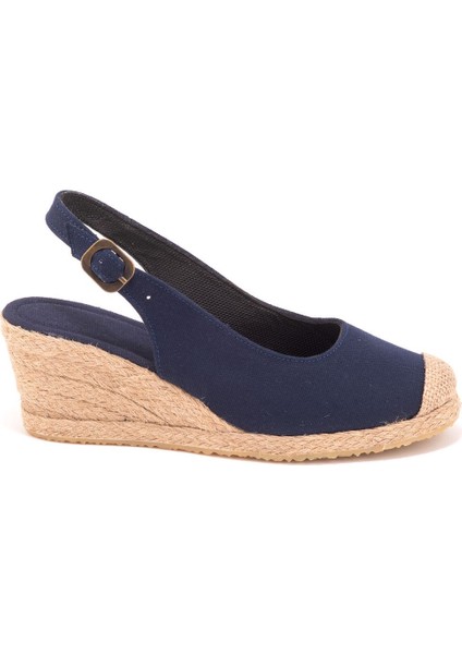 Gerçek Elişi Arkadan Bantlı Topuğu Açık Burnu Hasırlı Keten Espadril Dolgu Topuk Handmade