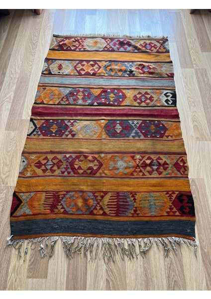 100X162CM El Dokuma Turuncu Kilim, Akrep Motifli, Bohem Stili Renkli Zemin Halısı, Dekoratif Vintage Kilim