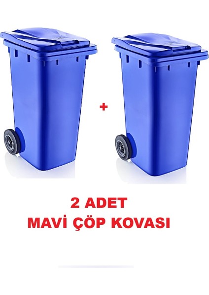2 Adet Çöp Kovası Kapaklı Tutma Saplı Özel Çöp Konteyneri 120 Lt ( Mavi ) Büyük Boy 2 Adet