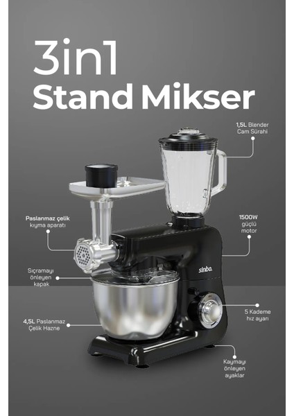 SMX-2775 Çok Amaçlı Mutfak Şefi ( Hamur - Kıyma - Blender Makinesi )