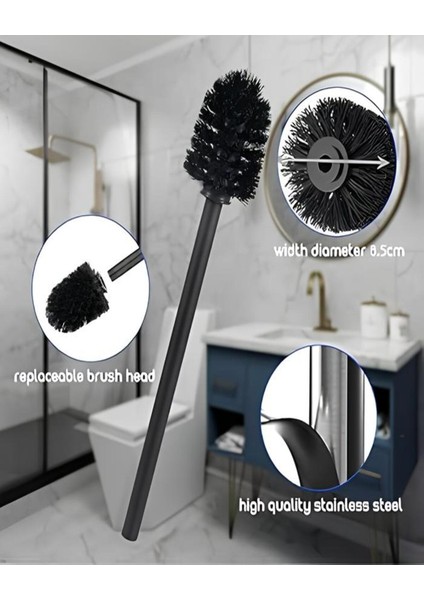 Şık ve Dayanıklı Siyah Metal Tuvalet Fırçası – Hijyenik Wc Temizlik Fırçası (34X7 cm | 1 Adet)