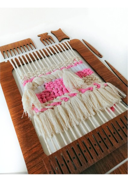 Dktt Ahşap Oyuncak Odası 20 Kanallı Ahşap Eğitim Dokuma TEZGAHI - 30CM X 20CM