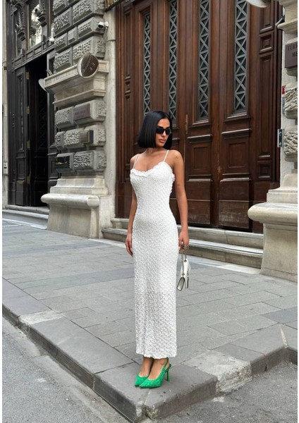 Kadın Dantel Detaylı Askılı Elbise - Slim Fit & Şık